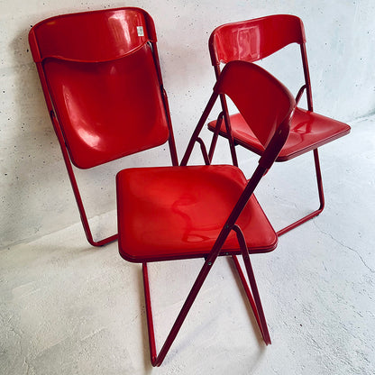 3x Red vintage folding chairs, Italy, 1980s – 1990s