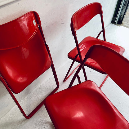 3x Red vintage folding chairs, Italy, 1980s – 1990s