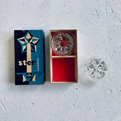 Royal Leerdam, Christmas set / 2x vintage glass (crystal) star-shaped candlestick-holders, The Netherlands, 1950s - 1960s
