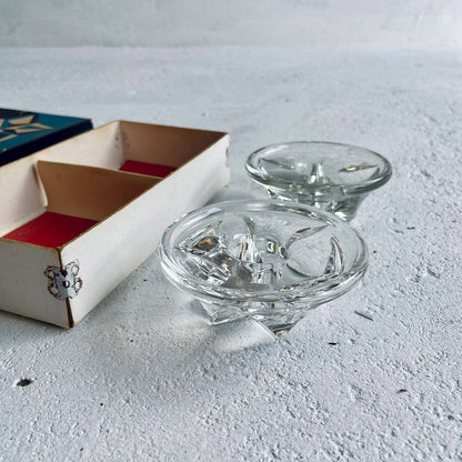 Royal Leerdam, Christmas set / 2x vintage glass (crystal) star-shaped candlestick-holders, The Netherlands, 1950s - 1960s