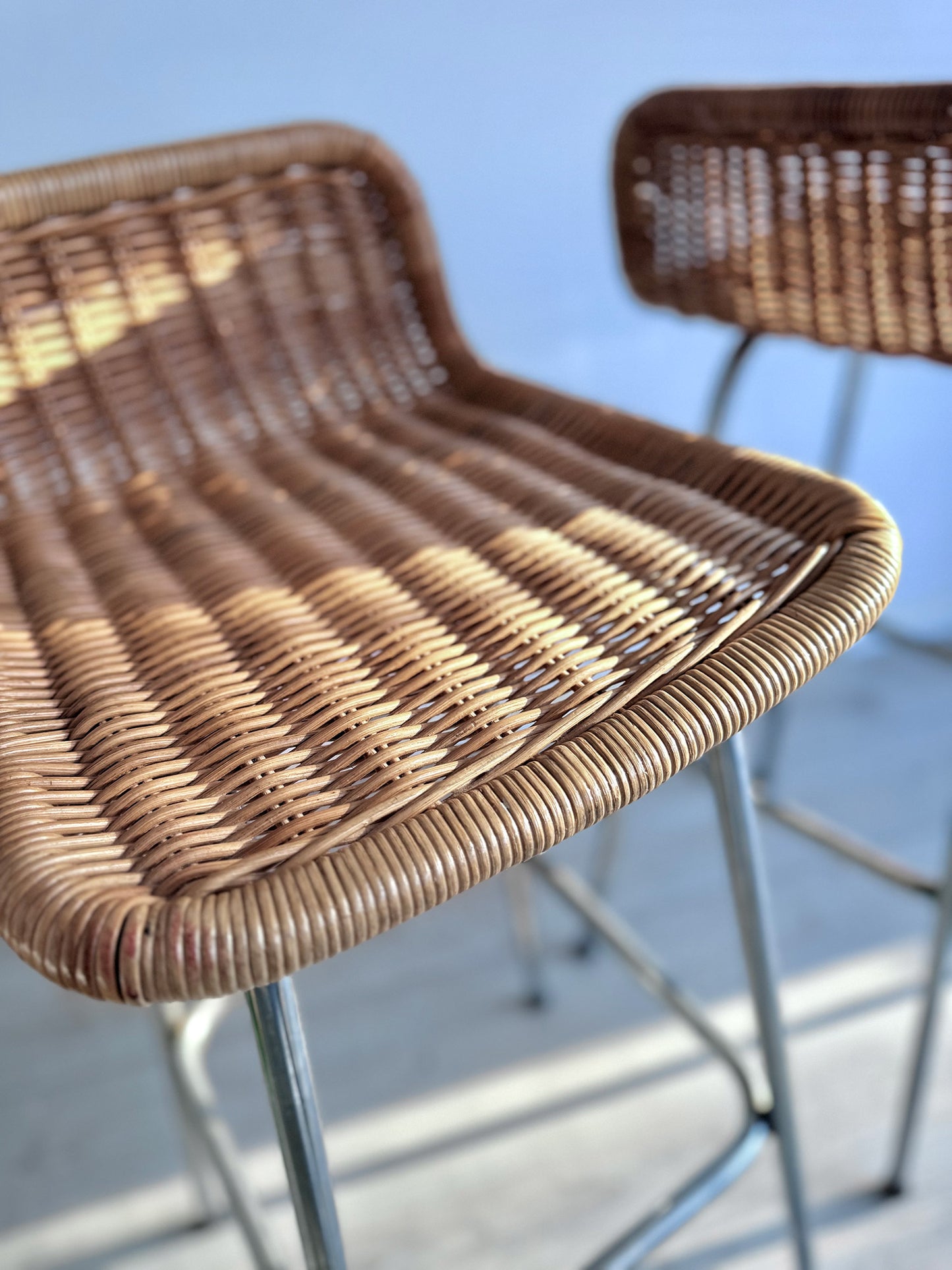 Vintage rattan bar stools by Dirk van Sliedregt for Rohé Noordwolde, Dutch design, 1970s (set of 2)