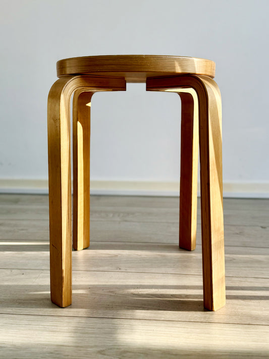 Vintage birch wood (bentwood) stacking stool in the style of Alvar Aalto Model E60, Finland, 1930-1960s