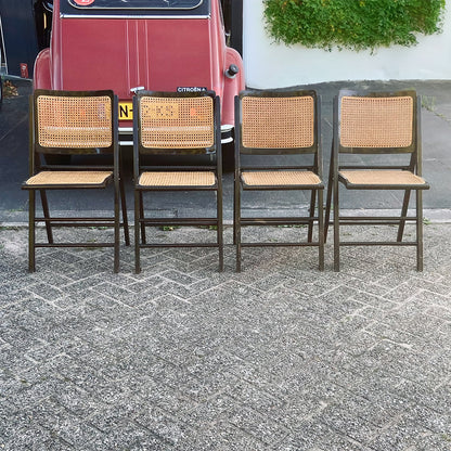 Vintage webbing wood cane folding chair Mid Century Modern