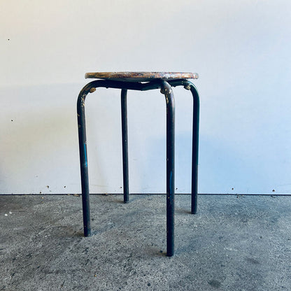 Set of 2 Vintage Atelier Jean Prouvé style modernist industrial mid-century stools, France, 1950s / 1960s