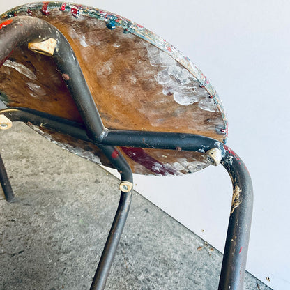 Set of 2 Vintage Atelier Jean Prouvé style modernist industrial mid-century stools, France, 1950s / 1960s