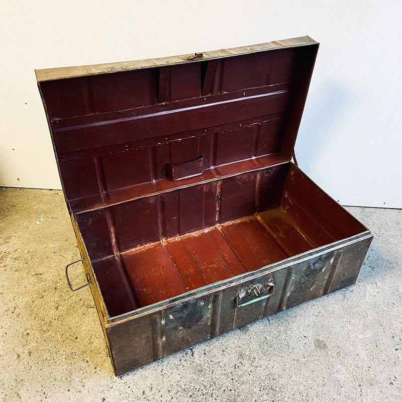 Vintage ribbed rustic metal box, India / UK, 20th century