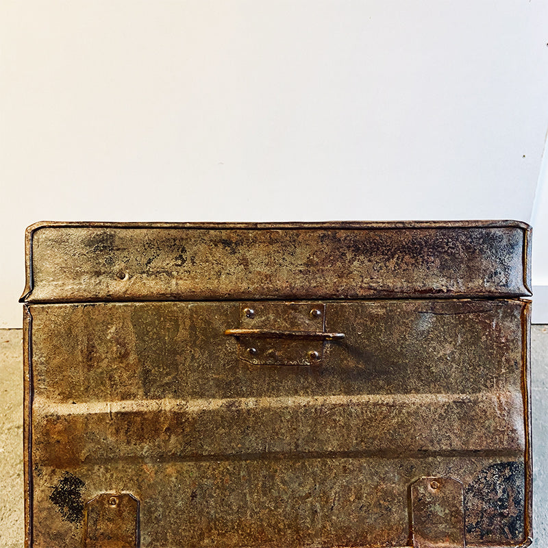 Vintage ribbed rustic metal box, India / UK, 20th century