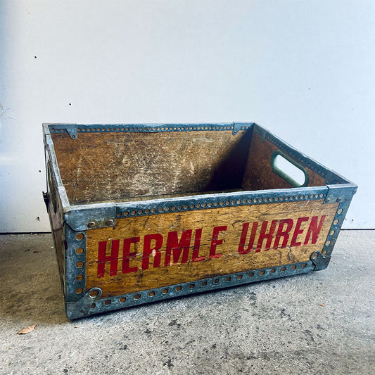 Hermle Uhren (Hermle Clocks) vintage storage crate, Germany, 1950s