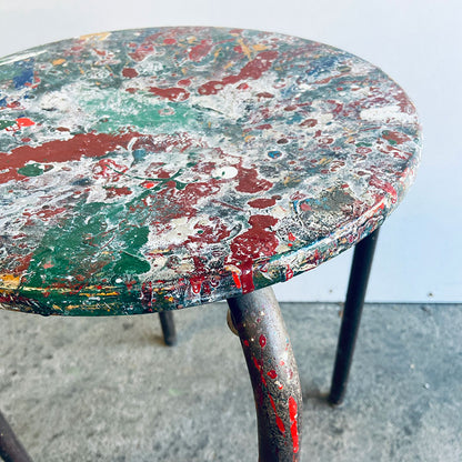 Set of 2 Vintage Atelier Jean Prouvé style modernist industrial mid-century stools, France, 1950s / 1960s