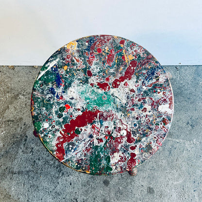 Set of 2 Vintage Atelier Jean Prouvé style modernist industrial mid-century stools, France, 1950s / 1960s