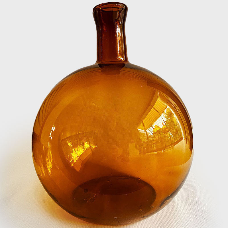 Amber colored glass neckbottle demijohn (vintage), Bohemian / Hungary, 1970s