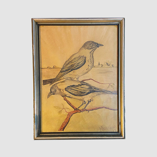Drawing, black birds, P. Kastelein, The Netherlands, 1937