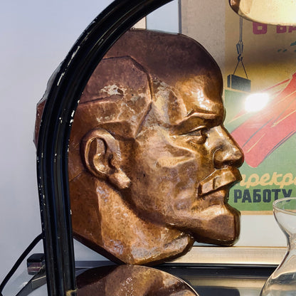 Wall bas-relief, copper / brass plaque, Lenin, Ukraine, 1970s