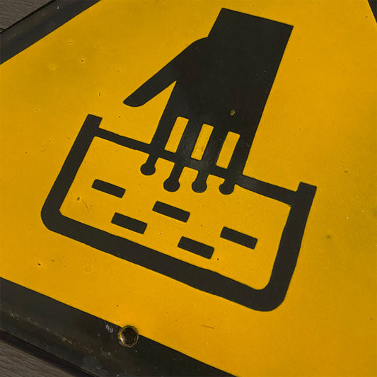 Industrial vintage porcelain enamel sign with safety instruction "Danger Acid", Bulgaria, 1970s