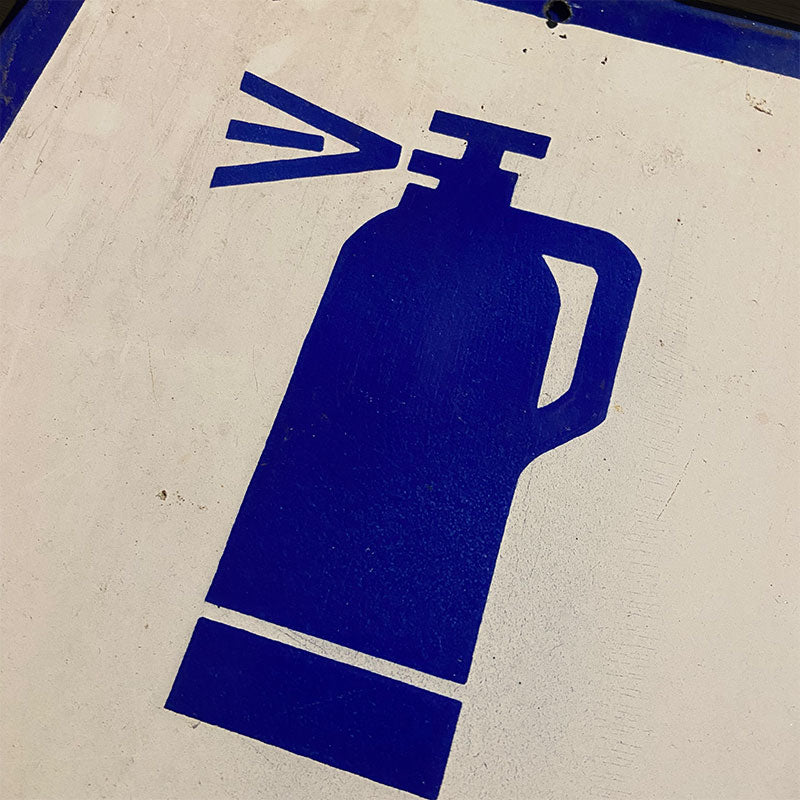 Industrial vintage porcelain enamel sign with safety instruction "Fire extinguisher", Bulgaria, 1970s