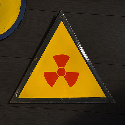 Industrial vintage porcelain enamel sign with safety instruction "Radiation hazard", Bulgaria, 1970s