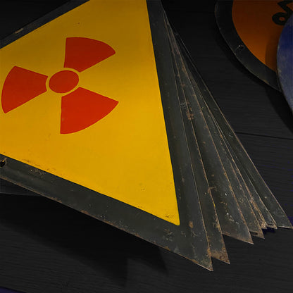 Industrial vintage porcelain enamel sign with safety instruction "Radiation hazard", Bulgaria, 1970s