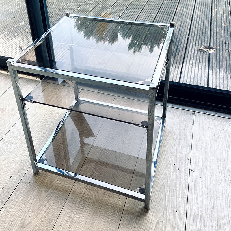 Chrome smoked glass side-table, regency vintage, Italy, 1970s