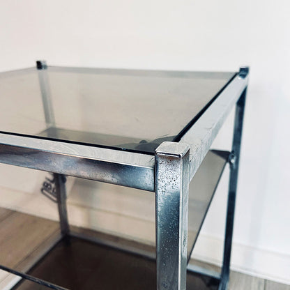 Chrome smoked glass side-table, regency vintage, Italy, 1970s