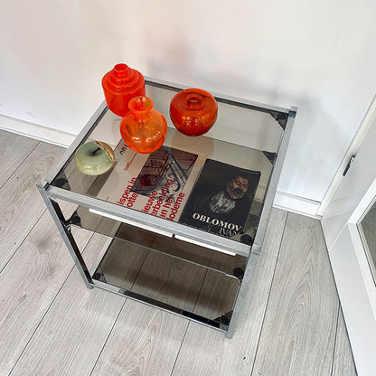 Chrome smoked glass side-table, regency vintage, Italy, 1970s