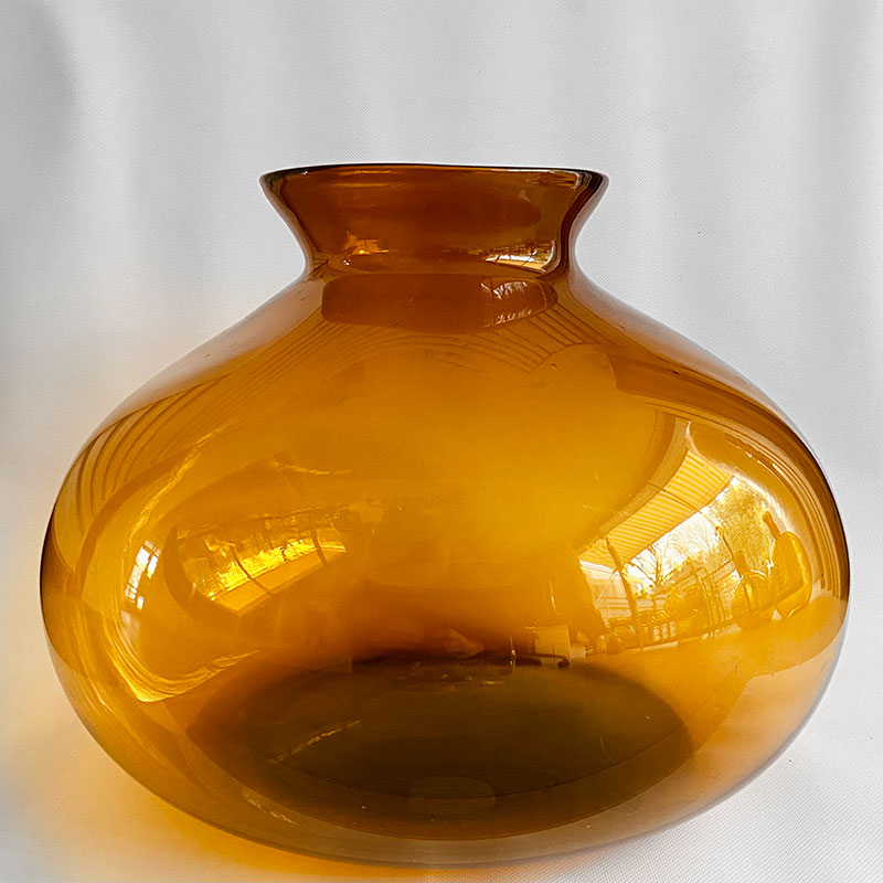 Large amber colored glass vase (vintage), Bohemian / Hungary, 1970s