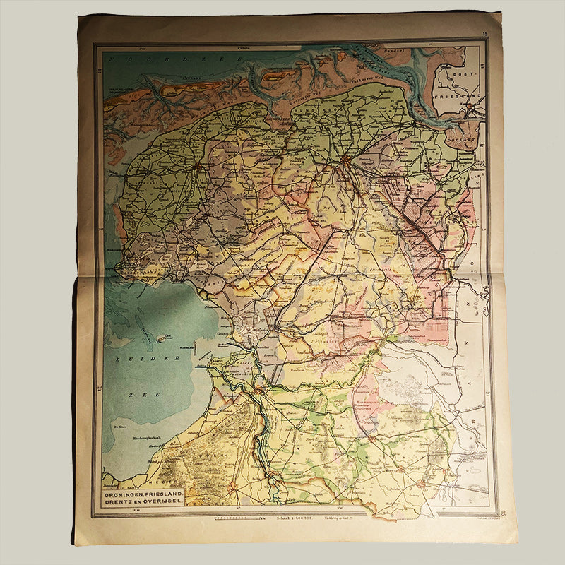 Map, Groningen, Friesland, Drenthe, Overijsel – NL, J.B. Wolters – Groningen, The Netherlands, 1927