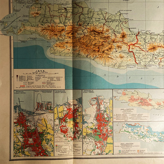Map, Java – Dutch East Indies / Indonesia, J.B. Wolters – Groningen, The Netherlands, 1927