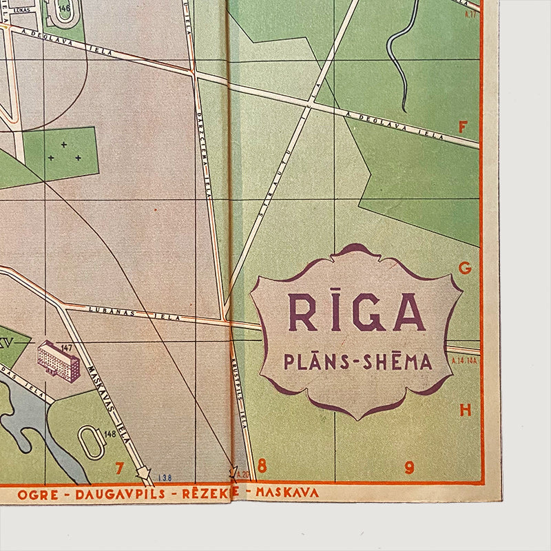 Map, Riga, in Russian, English and Latvian, Latvian SSR, 1950s