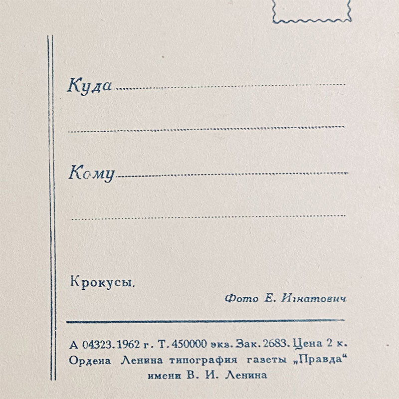 Postcard Crocusus "Pravda", USSR, 1960s
